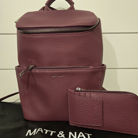 Matt & Nat Handbags - Matt & Nat Burgundy Backpack and Wallet Set